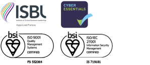 ISBL, Cyber Essentials, ISO 9001 and ISO 27001 logos